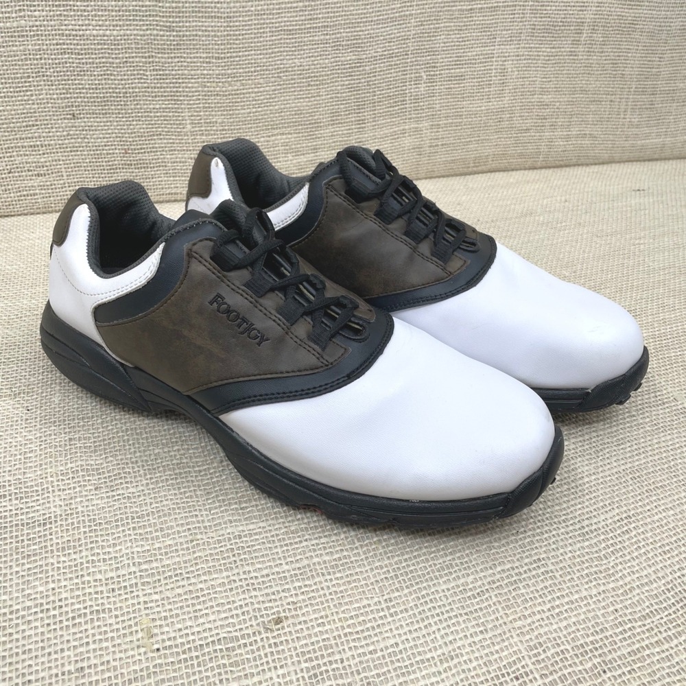 FootJoy Golf Shoes Men White‎ Brown Leather Saddle Spiked Spikeless Style Men 12